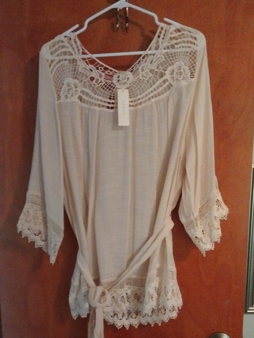 Adiva Cream Crochet-Trim Boho Tunic
